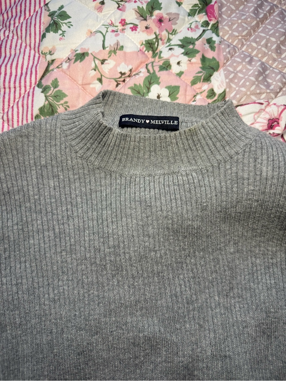 Brandy Melville Grey Ribbed Mock Neck Sweater